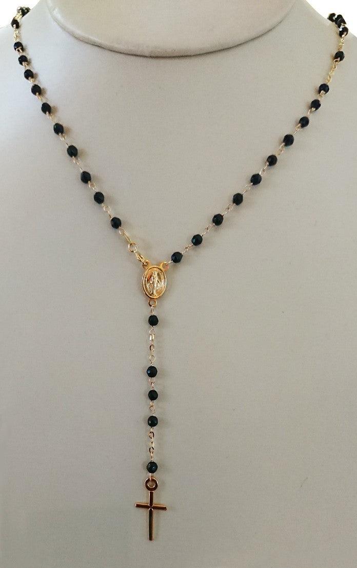 Collana Rosario Oro Giallo Swarovski Neri - Siciliano Gioielli