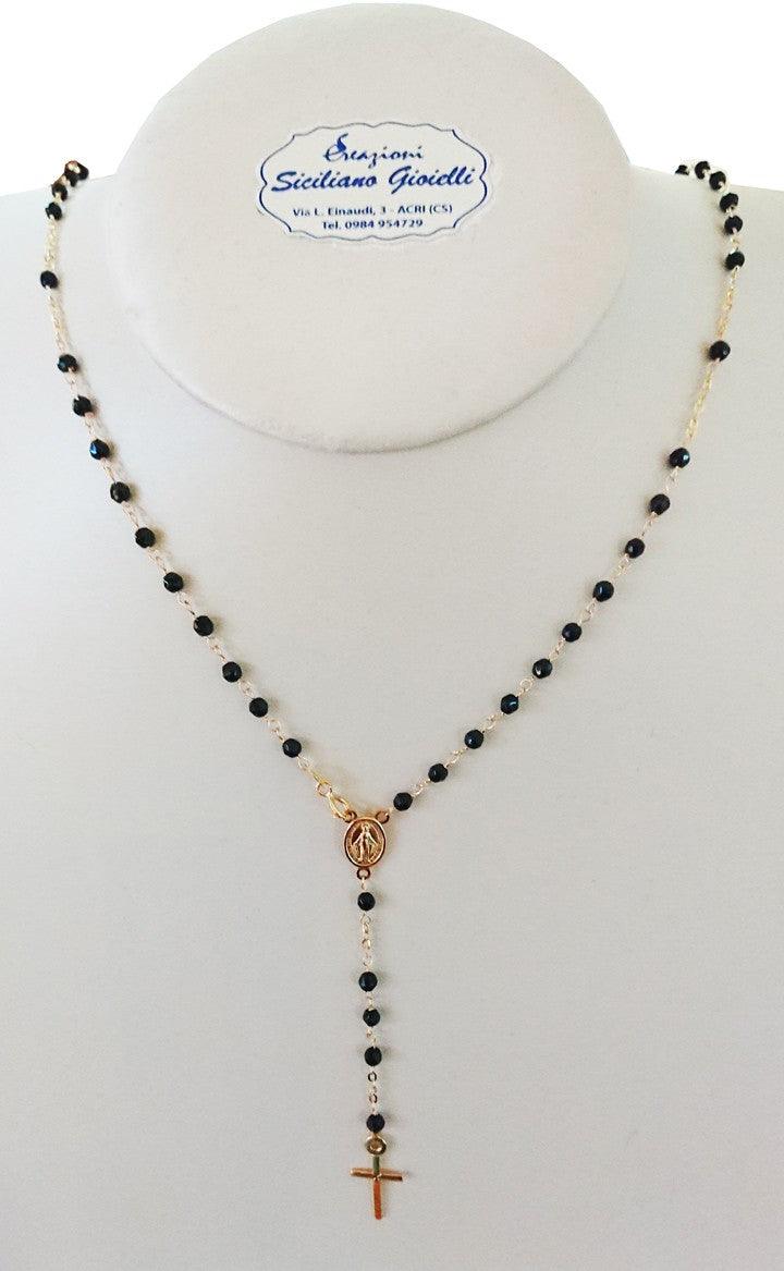 Collana Rosario Oro Giallo Swarovski Neri - Siciliano Gioielli