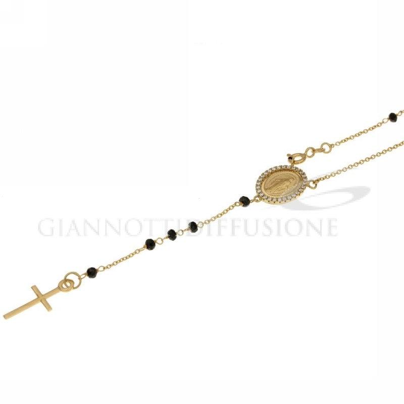 Collana Rosario Oro Giallo Swarovski Neri - Siciliano Gioielli