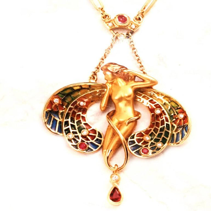 Collana Art Nouveau in Oro e smalti a fuoco - Siciliano Gioielli