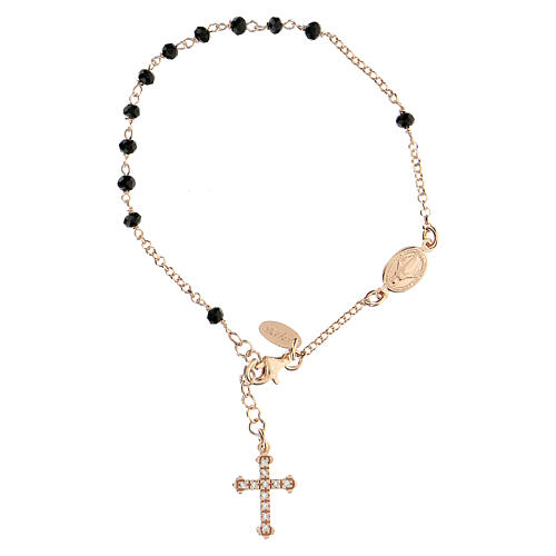 bracciale rosario amen zirconi  neri argento rosè - siciliano  gioielli 