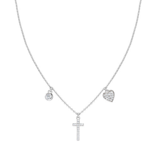 Cross and Heart Zircon Necklace