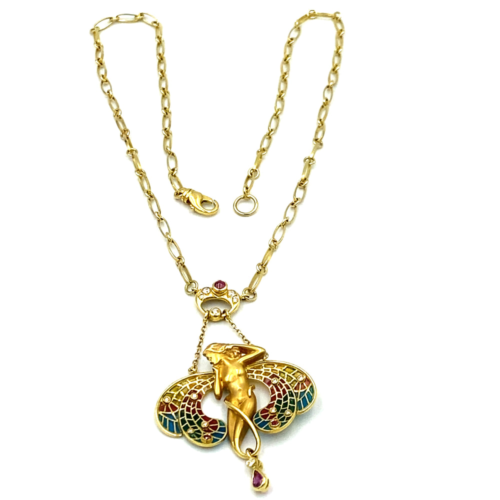 collana art nouveau tinelli in oro giallo  con diamanti e rubini - siciliano gioielli 