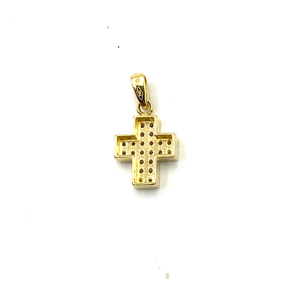 pendente siciliano gioielli  croce con zirconi in oro 