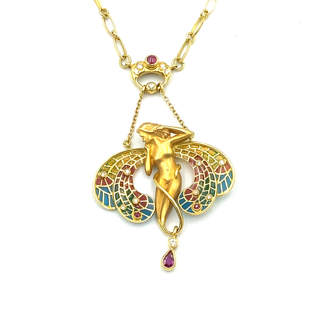 art nouveau collana in oro con rubini  e diamanti - siciliano gioielli 