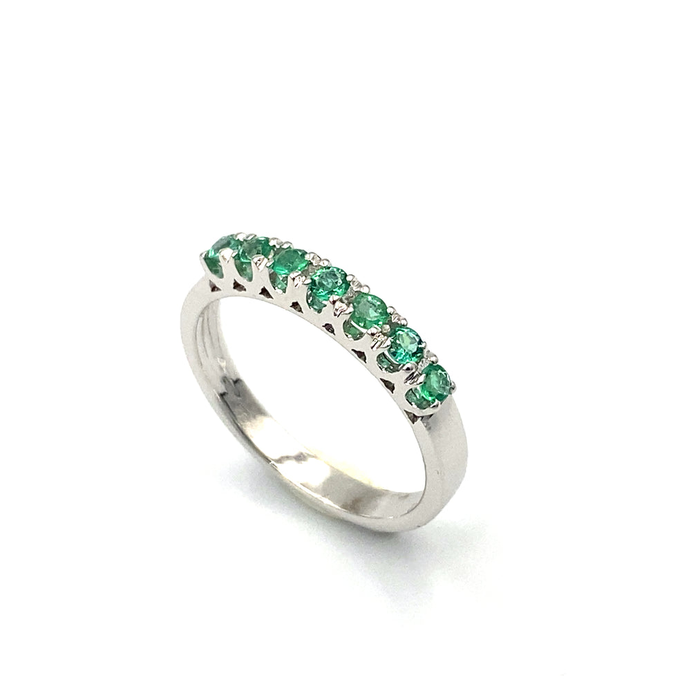 anello  clesi mezza veretta in oro bianco con smeraldi  -  siciliano  gioielli 