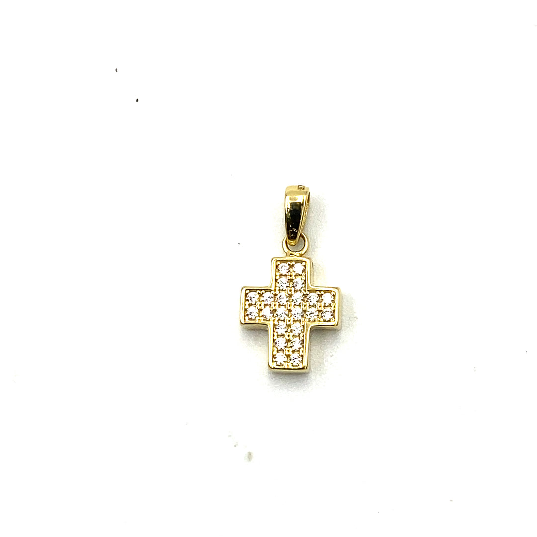 pendente croce in oro con zirconi siciliano gioielli 