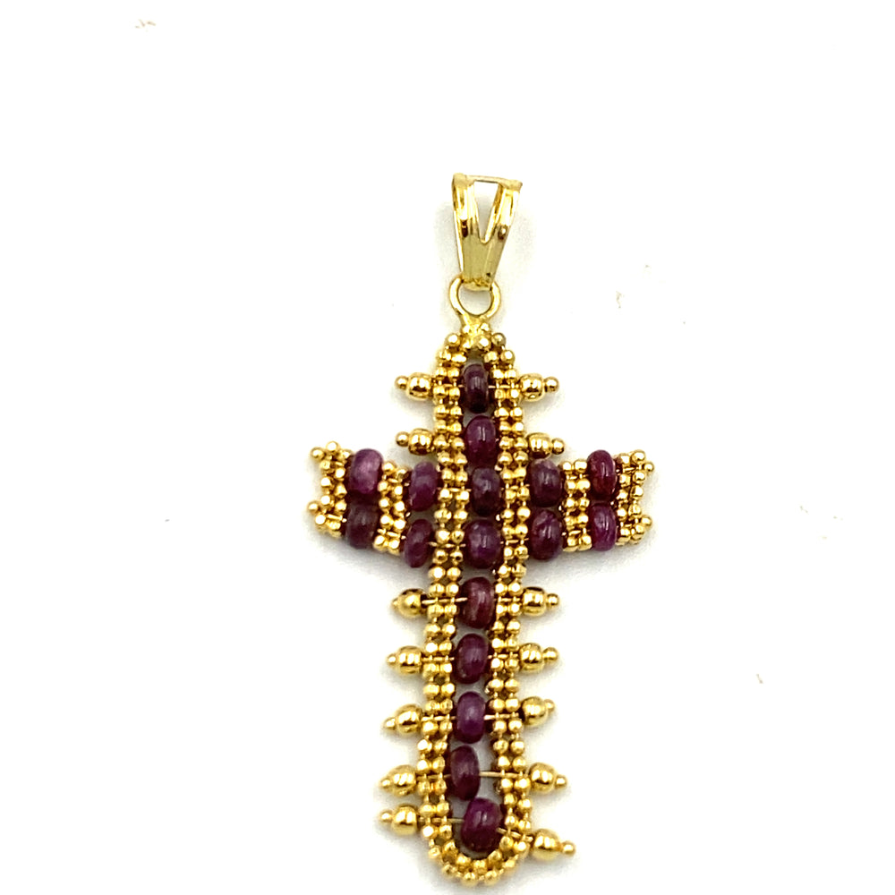 pendente croce con granati in oro giallo  siciliano gioielli 