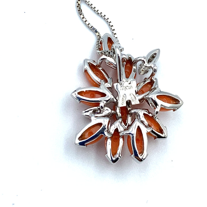 collana con pendente in oro bianco e corallo  con diamanti rajola - siciliano  gioielli 