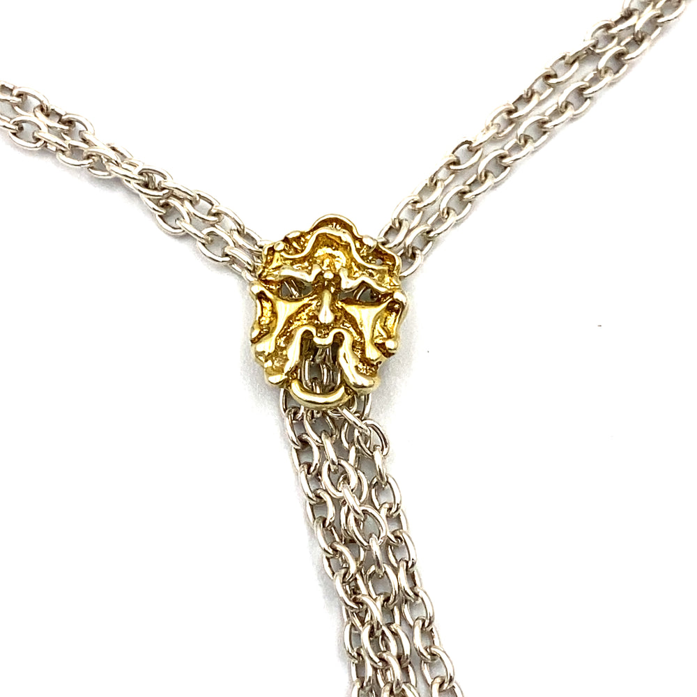 maschera atropopaica in argento dorato gold art  collana doppia catena - siciliano gioielli