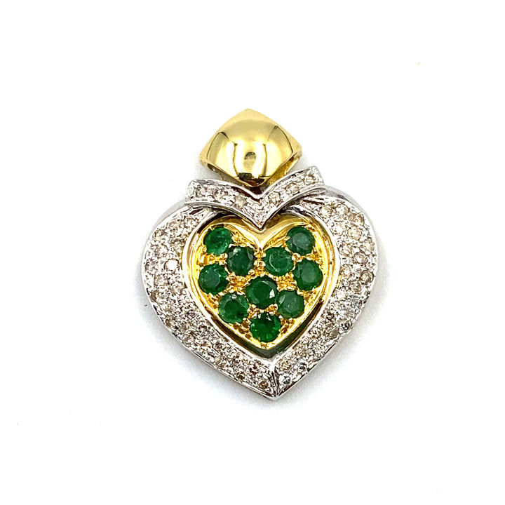 ciondolo cuore in oro bicolore con brillanti  e smeraldi - siciliano gioielli 