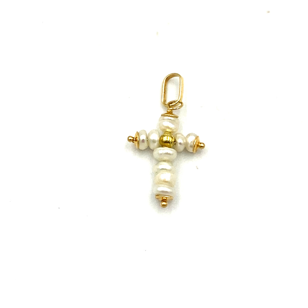 croce in oro giallo con microperle siciliano gioielli 