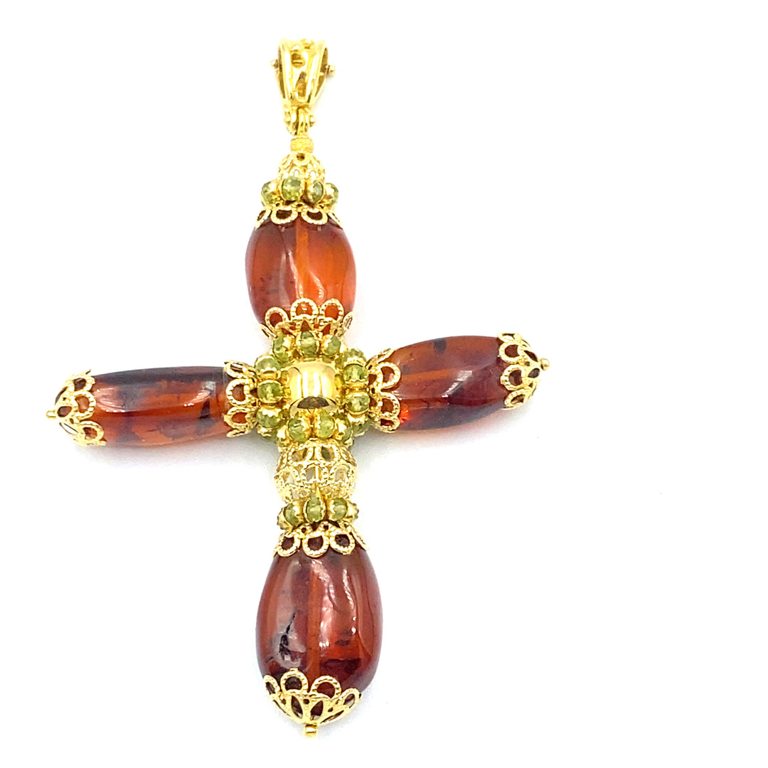 pendente croce oro giallo  e ambra siciliano  gioielli 