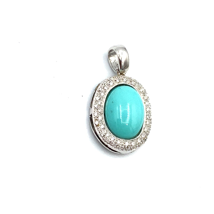 Pendant in White Gold and Turquoise with Pavé Diamonds