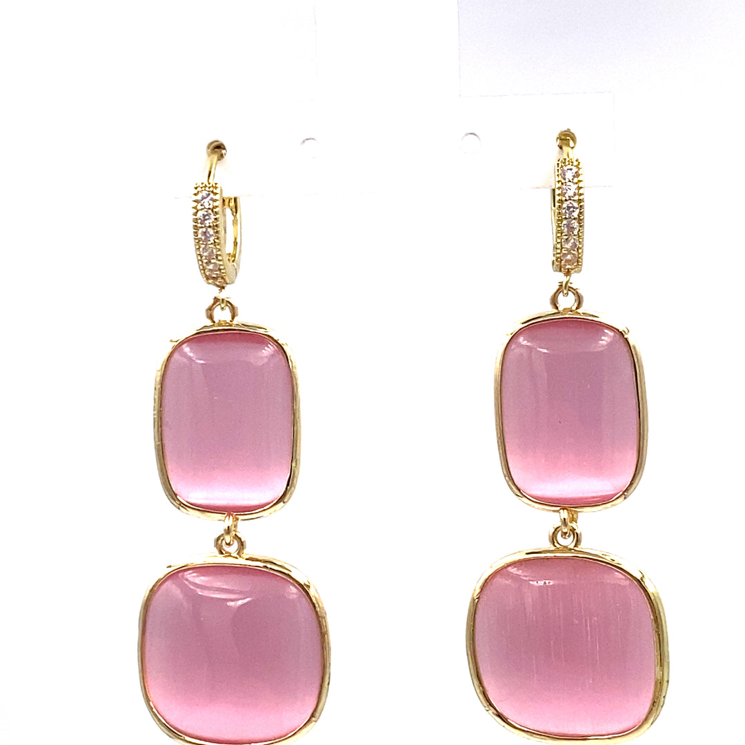 orecchini pietra rosa e zirconi  in bronzo  dorato  - siciliano  gioielli 