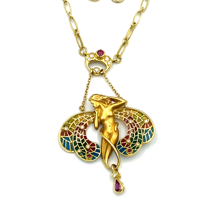 collana art nouveau tinelli in oro giallo con rubini  e diamanti - siciliano gioielli 