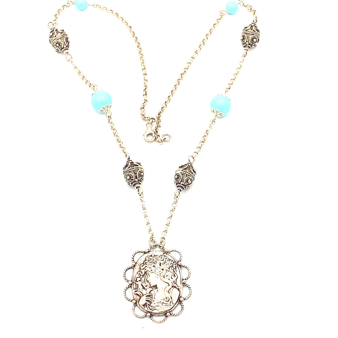 collana con pendente gold art in argento con turchese e medaglia apotropaica - siciliano gioielli 