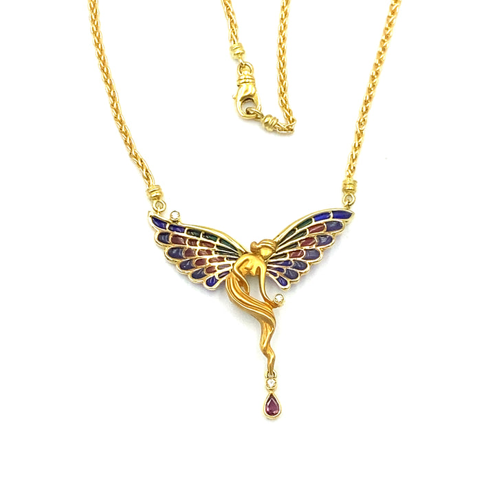 collana con pendente art nouveau tinelli in oro giallo diamanti e pietre preziose - siciliano gioielli 