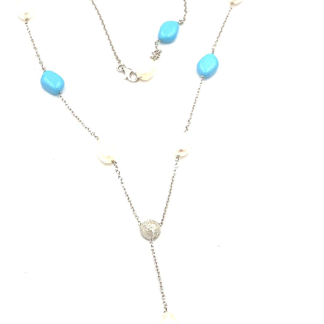 collana con perle e turchesi in oro bianco  siciliano  gioielli 